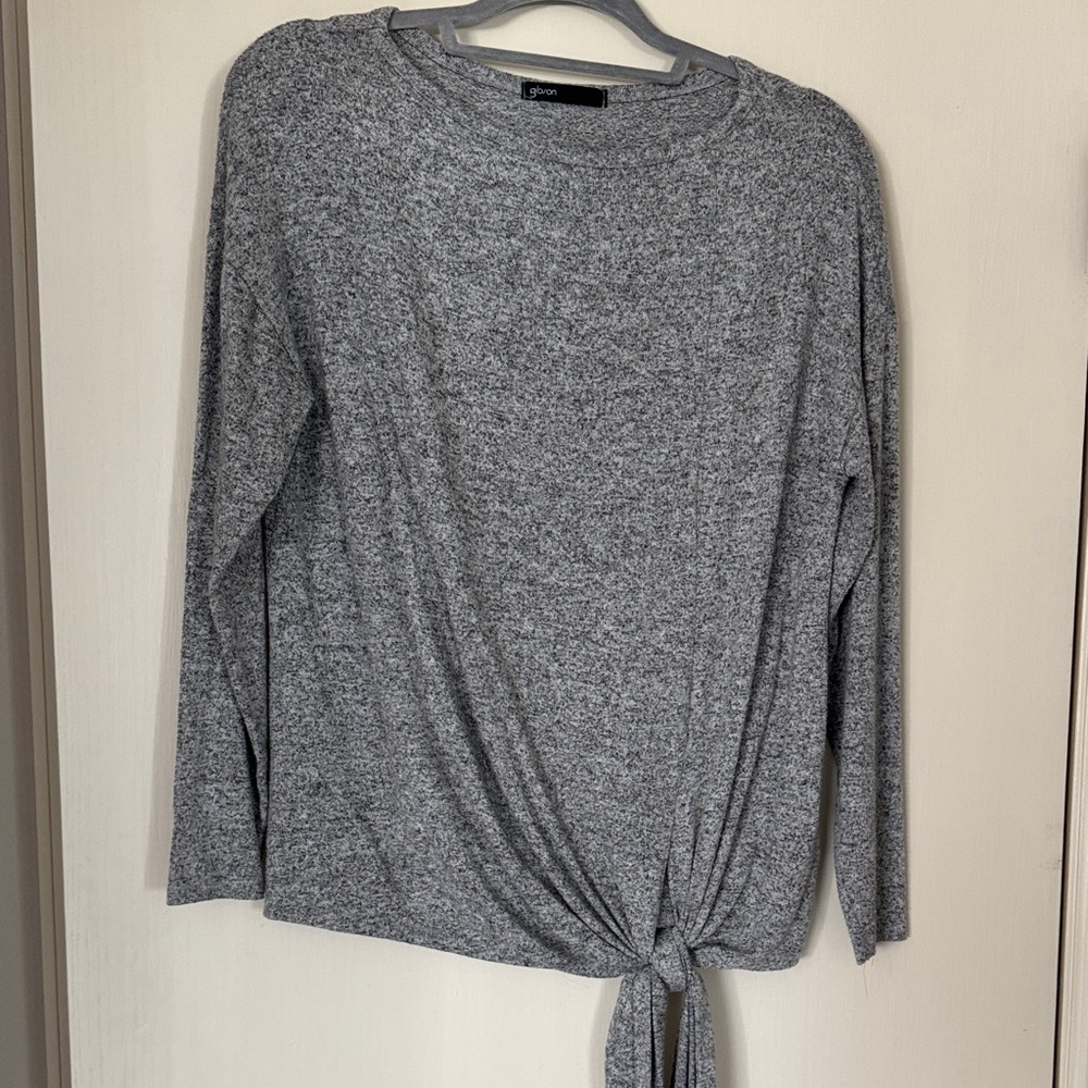 Gibson Heather Gray Tie-Front Long Sleeve Top